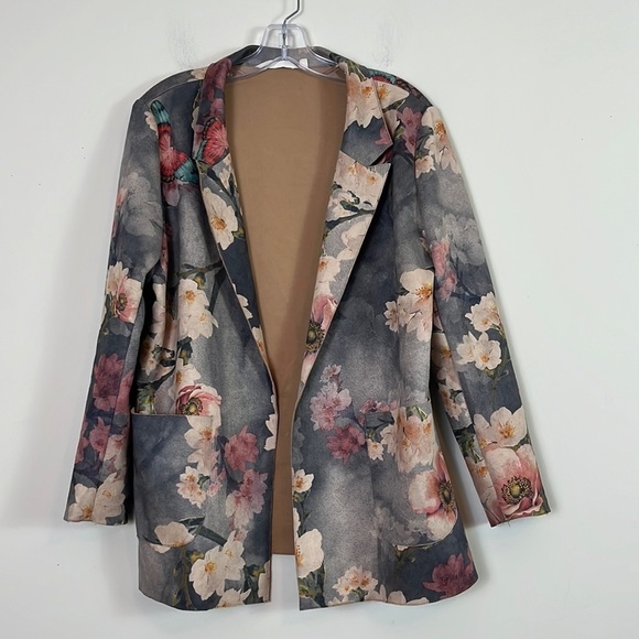 Soft Surroundings Blazer Women Sz Large Petite Floral Print Lightweight Pockets - Picture 2 of 10